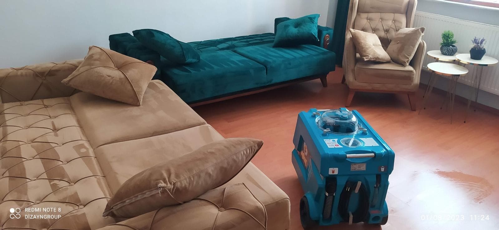 Hardal ve petrol yeşili koltuk takımı yıkama